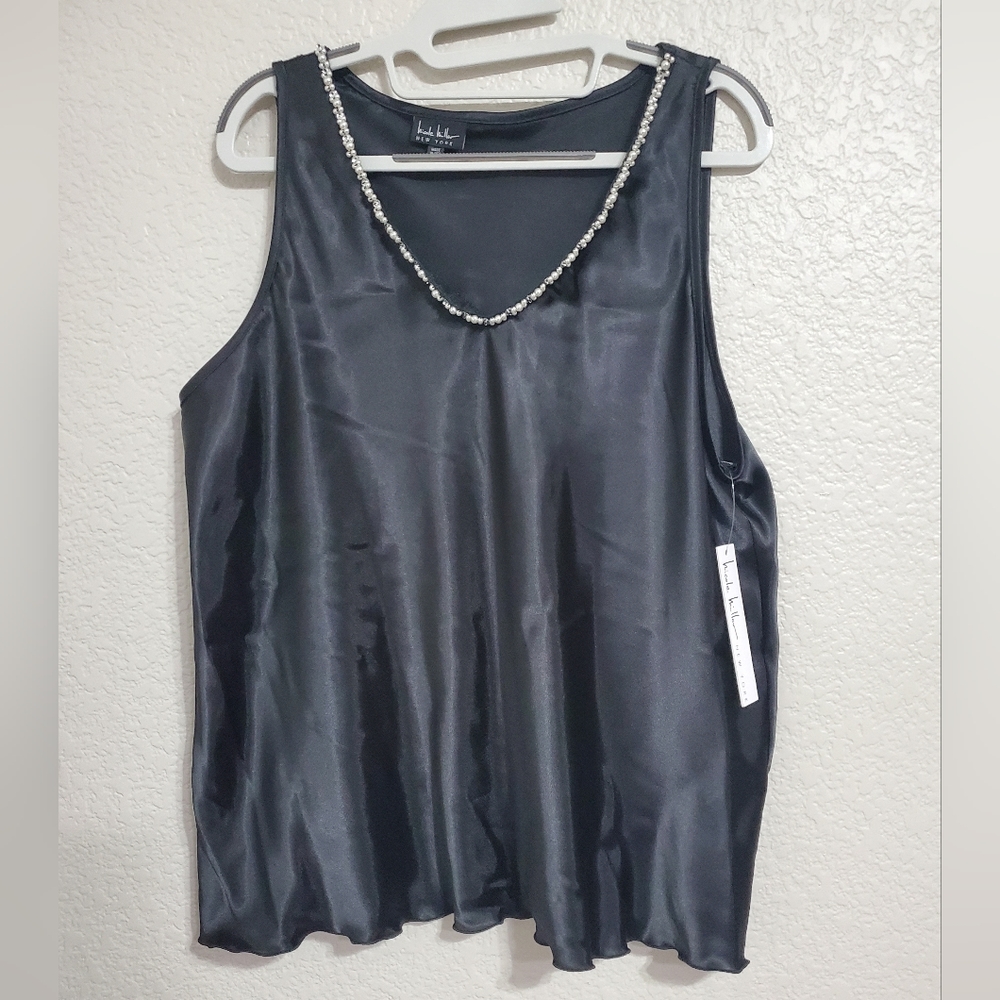 Nicole Miller NY Black V-Neck Tank Top Beaded Women's Size X-Large NWT